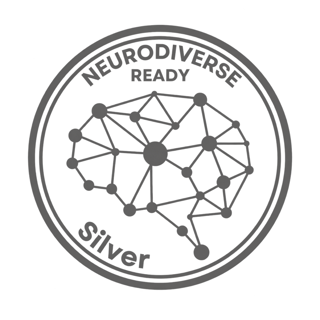 neurodiverse ready silver badge, transparent background